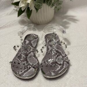 Dolce Vita Grey and silver snakeskin embellished sandals with clear straps and s